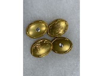 Very Antique Small Lovely Inscribed Mens 14K Gold Cufflinks With Small Diamonds ~ 3g