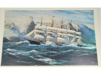 Large Gorgeous Print Of 'preussen, Rounding The Horn' By Baldwin, 1972