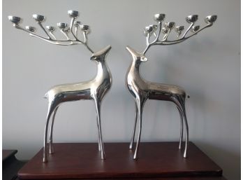 Chrome Deer With Candlestick Antlers Pair