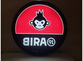 Large Bira 91 Round Light Up Electric Sign - 24' Diameter - Cool Top Illumination Pattern