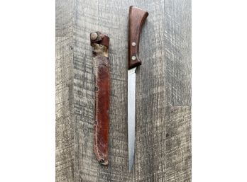Vintage Western Cutlery Knife With Leather Sheath