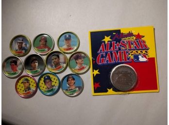 Collection Of 10 Baseball Player Profile Tabs/coins C. 1989 & 2000 Atlanta All Star Game Commemorative Coin.