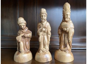 Three Vintage Wooden Hand Carved Wise Men Figurines