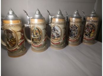 Budweiser Lidded Stein Set Of 5 From A, D, G, J, M -Series Limited Edition Collections