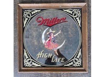 Vintage Miller High Life Advert Mirror With Wooden Frame