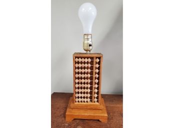 Rare Asian Abacus Table Lamp- Stamped Brasses, Wood Beads, Rosewood Multi-tier Base & Body, Chinese Marking