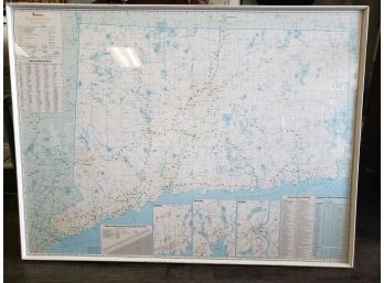 Framed Wall Map Of 1988 Connecticut