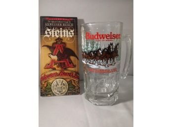 Paired Official Collector's Guide To Anheuser- Busch Steins Full Color 240 Pages & 1988 Budweiser Glass Stein