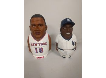 Paired Matryoshka Nesting Dolls Of Willis Reed In Knicks Jersey & Alfonso Soriano In NY Yankees Uniform