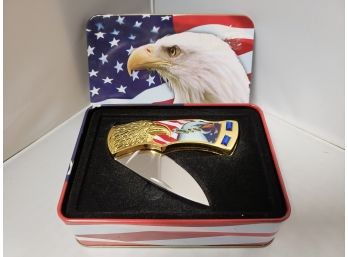 Patriotic United We Stand 3' Blade Knife In American Eagle Gift Box