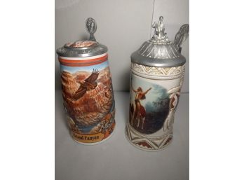 Lidded Stein Pair With Southwestern US Theme