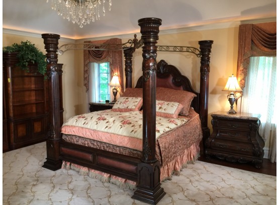 Spectacular ENORMOUS Carved Column King Size Bed / Scrolled Iron Canopy AMAZING MASTERPIECE - Paid $7,500 WOW