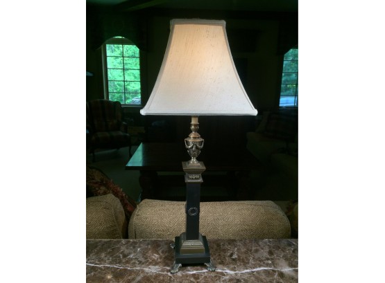 Lovely Bronze Table Lamp With Detailed Bronze Urn & Swag With Very Pretty Panel Shade - Paid $775