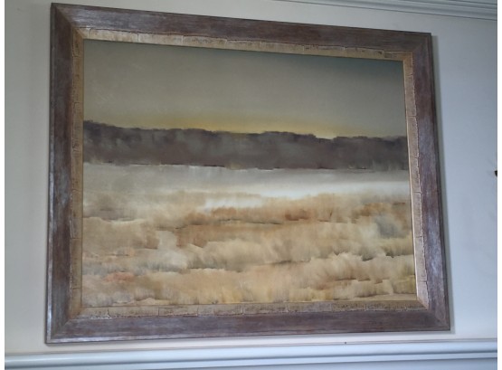 Beautiful Large Framed Oil On Canvas - Unsigned - Very Large - Very Pretty Painting - Pickled Wood Frame