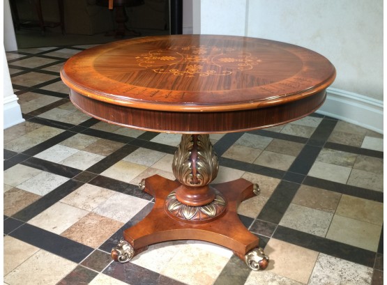 Wonderful Round Center Table / Parlor Table - All Inlaid Top With Carved Base - VERY Pretty Table