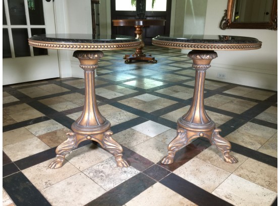 Beautiful Pair Of Granite Top Stands / Tables - Great Obsidian / Gray Tops  TWO FOR ONE ! - Decorator Pieces