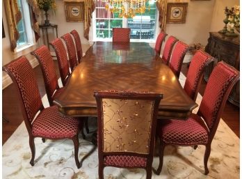 Incredible 12 Foot Marquetry Style Dining Room Table With Two Leaves - SEATS 12 People - Paid $9,000