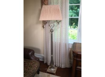 Fabulous Large Silver Gilt Pedestal Floor Lamp With Beautiful Pleated Silk Shade - Paid $975 - FANTASTIC !