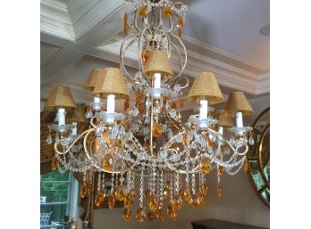 ABSOLUTELY Stunning Large French Clear & Amber Crystal Beaded Chandelier - Paid $4,995 Sparkling Beauty WOW !