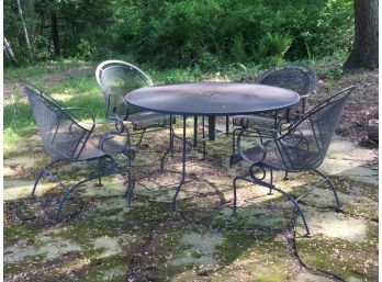 Fantastic Five Piece Wrought Iron Patio Set - Table & Four Chairs - All Chairs Rock - High Quality Set !