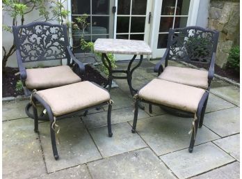 Lovely Aluminium Patio / Pool Furniture -  2 Chairs & 2 Ottomans & Table With Sunbrella Cushions (2 Of 2)