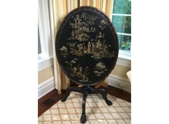 Lovely Chinosiere Style Tilt Top Breakfast Table - Black With Decoration - Large Size - VERY NICE !