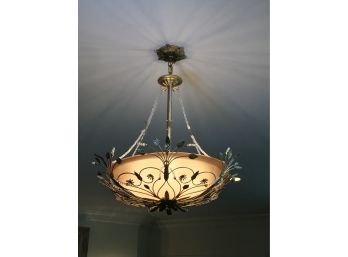 Lovely Frosted Glass - Gilt Metal & Crystal Chandelier - FANTASTIC Piece - Will Work In Many Places