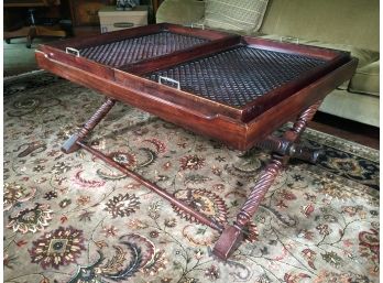 Very Nice Mahogany Lattice Tray Top Cocktail / Coffee Table From LILLIAN AUGUST - Paid $1,450 - Two Trays