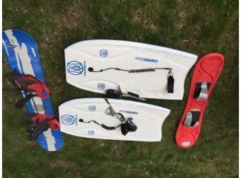 Two Wake Boards By MOREY & Two Snow Boards By RIVA / SIMS - Summer & Winter FUN ! - ALL FOR ONE BID !