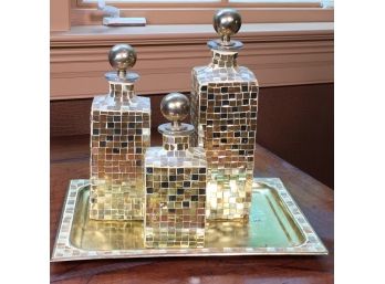 Lovely Decorative Brass Tray With Mirrored Square Bottles By MARK ROBERTS - Great Decorator Lot