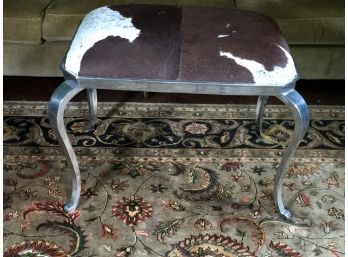 Very Cool Aluminum Vanity / Stool / Bench With Custom Cowhide Seat - AMAZING PIECE ! - GREAT LOOK !