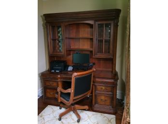 Incredible Large Desk With Bookcase Top With Matching Leather Chair By ASPEN HOME - Paid $3,750