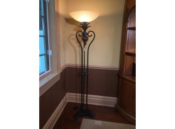 Wonderful Large - Oversized Iron Floor Lamp With Alabaster Type Shade VERY Impressive Lamp - Has Foot Switch