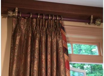 Two Large Sections Of Drapes & Two Valances With Rod & Rings - Panels Are 7' X 9' - ALL FOR ONE BID !