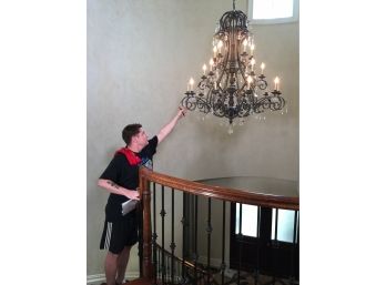 Fabulous VERY Large Wrought Iron & Crystal Chandelier From Foyer Of Mansion - Paid $5,000 INCREDIBLE !