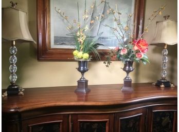 Wonderful Pair Of Solid Bronze Classical Style Urns With Custom Made Floral Sprays