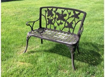 Very Nice Cast Metal Garden Bench - JUST IN TIME FOR SUMMER ! - Very Pretty Floral Design - NICE BENCH !