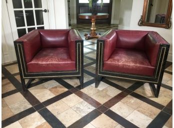 Phenomenal Pair Vintage Cube Chairs - Manner Of JOSEF HOFFMANN - Amazing Patina & Leather - INCREDIBLE Chairs