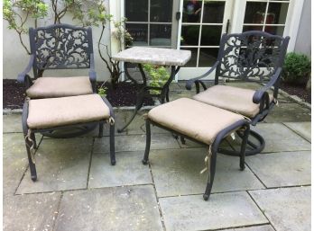 Lovely Aluminium Patio / Pool Furniture -  2 Chairs & 2 Ottomans & Table With Sunbrella Cushions (1 Of 2)