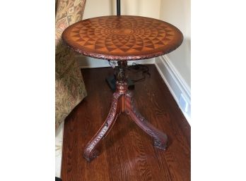 Gorgeous Round Inlaid & Carved Side Table BEAUTIFUL QUALITY - Paid $875 - SUPER Nice Table ! You Will Love It