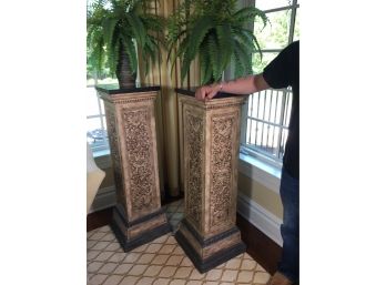 Fantastic Large / Tall Pedestal / Column  Plant Stand - Great Paint - Beautiful Carved Look - (2 Of 2)
