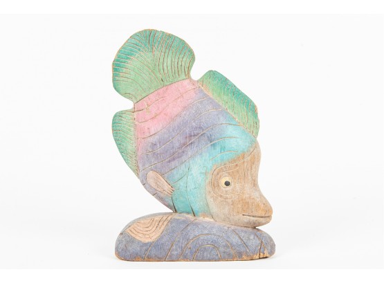 Pastel Painted Tropical Fish Wood Carving