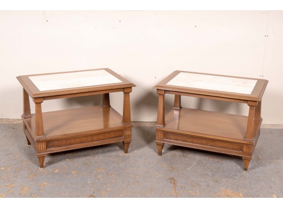 Pair Of Travertine Inlay Tables