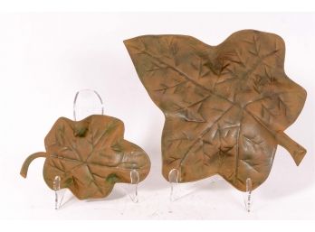 Pair Of Bronze Leaf Form Platters