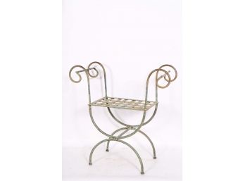Green Painted Scrolled Iron Garden Seat