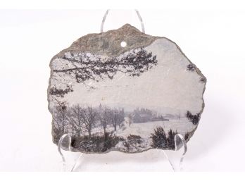 Natural Slate Stone Screen Printed With Village Scene
