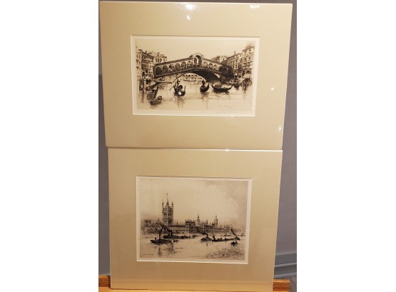 Two Original Hand- Signed Etchings By Albany E. Howarth Of Venice & London