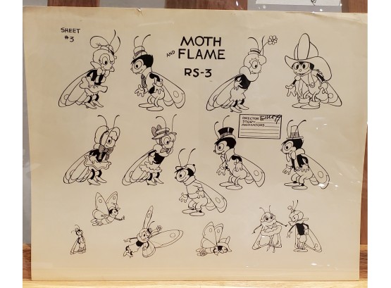 Walt Disney Art Studios Moth And Flame Model Sheet For The Group Of Disney Artists' Use