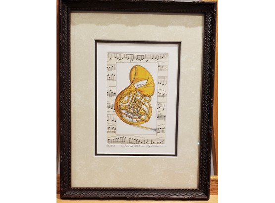 French Horn Hand- Colored Etching & Signed By Linda Cullers -The Art Of Linda Cullers Photo & Article Attached