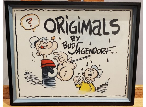 Framed 'Origimals' A Hand- Drawn Color Original By Bud Sagendorf With Popeye & Swee' Pea